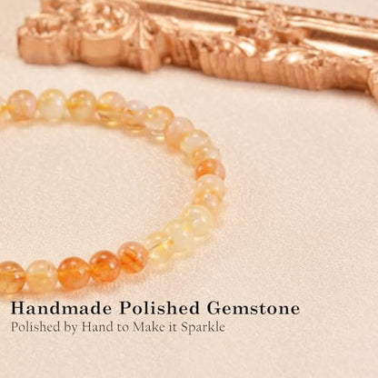 Agate Round Beaded Bracelet for Women Men Natural Agates Stone Healing Bracelets Stretch Elastic Handmade Polished Gemstone Beads Bracelet - color: Yellow Tower Crystal, size: 6mm Beads