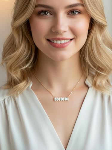 CYW All Moissanites Bar Pendant Necklace for Women, 16inch /18inch, Solid 925 Sterling Silver with Gold Plated, Birthday Valentine Wedding Anniversary Jewelry - color: Round-cut - Yellow Gold