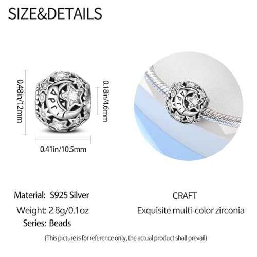 Star Moon 925 Sterling Silver Birthstone Charm for Bracelet Women Jewelry - color: April