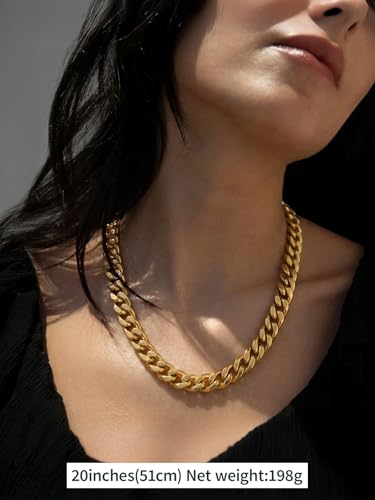 FindChic Cuban Link Chain Necklace for Women Men, Silver/Gold Plated Stainless Steel Solid Miami Curb Chain Hip Hop Punk Statement Jewelry, 5/12/14mm Width, 16/18/20 Inch Length, with Gift Box - color: 04. 12mm-Gold, size: 20inches
