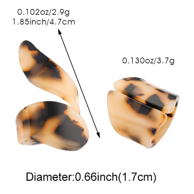 XAM Acrylic Tortoiseshell Pattern Rings - Geometric Irregular Caramel Color Open-Back Statement Elegant Jewelry - color: D