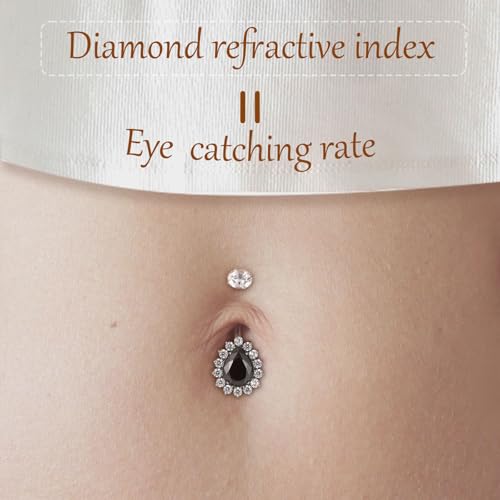 AROWRO Gold Belly Button Ring G23 Titanium Hypoallergenic 14G belly ring for Women Men Teardrop Navel Piercing Jewelry 10mm Barbell With Cubic Zircon - color: Sliver+Black CZ