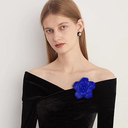 Rhinestone Flower Brooch Pin for Women Men Elegant Sparkly Crystal Camellia Floral Lapel Pins Shawl Dress Suit Clothes Accessories Wedding Party Fashion Jewelry 105mm - color: Blue