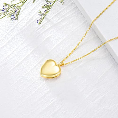 SOULMEET 10K 14K 18K Solid White Gold/Silver Minimalist Style/Infinity Sunflower Heart/Oval Locket Necklace That Holds 1 or 2 Pictures Personalized Photo Locket Necklace Letters Engraving - style: A1-gold plated locket only