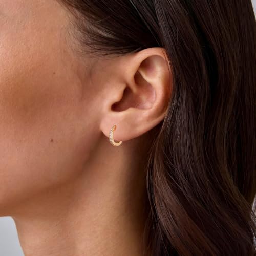 micuco 3 Pairs Small Hoop Earrings Tiny Cartilage Earrings for Women Men | Cubic Zirconia Earrings Huggie Hoop Ear Piercing Earrings for 8mm 10mm 12mm - color: 14# Gold 10mm