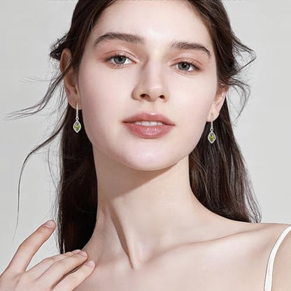 Infinity Teardrop Earrings 925 Sterling Silver Dangle Drop Leverback Earrings Birthstone Jewelry for Women - color: Olive Green