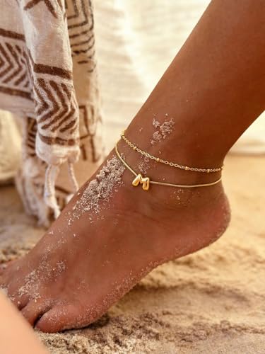 ChainsProMax Initial Ankle Bracelets for Women, Waterproof Anklets Bracelet Adjustable Summer Beach Women Foot Jewelry, Stainless Steel/Gold Plated-Send Gift Box/Letter A-Z - color: Gold Plated-E