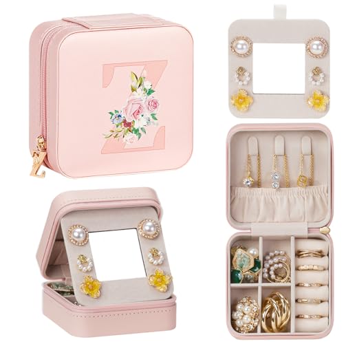 Enthralite Personalized Jewelry Box for Travel: A-Z Initial Gift for Girls | 26 Letter Choices Make Each Gift Personal - For Those Who Value Personal Touches - Birthday&Graduation&Flower Girl Gifts - color: Pink, size: Z