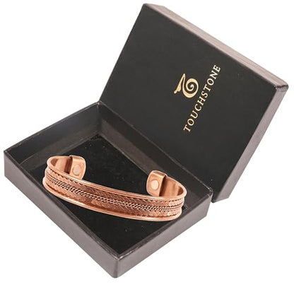 Touchstone Copper magnetic bracelet Tibetan style. Hand forged with solid and high gauge pure copper. Delicate brass inlay. - style: Braided 2