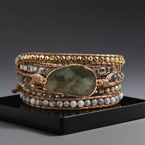 Women Wrap Bracelets Boho Natural Stone Jasper Turquoises Strand Bracelet Jewelry Collection - color: Gray #2