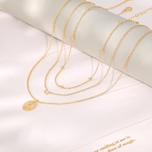 Layered Necklaces for Women - Dainty Necklace Stack 14K Gold Plated Layering Pendant Necklace Set Simple Gold Necklaces for Women Trendy Jewelry Gifts for Women - color: Gold-Set2
