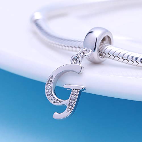 925 Sterling Silver Letter Charms Fits Pandora Bracelets, Gift for Women | A-Z Alphabet Initial Charm with CZ,Great gift for Christmas, Valentine's Day, Mother's Day. - color: G