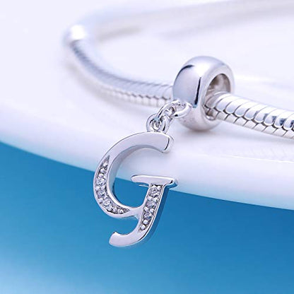 925 Sterling Silver Letter Charms Fits Pandora Bracelets, Gift for Women | A-Z Alphabet Initial Charm with CZ,Great gift for Christmas, Valentine's Day, Mother's Day. - color: G