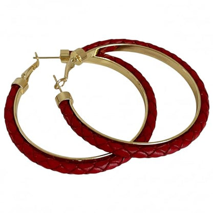 Hoop Earrings for Women Leather Hoop Earrings-Medium/Large Hoops-Lightweight hoop - color: Red Style