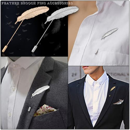 Dreuyet Simple Gold Silver Plated Long Brooch Pins with Cute Animal Antlers Leaves Plant Bees Rabbits Rose Flower Feather Brooch Jewelry for Women Men Elegant Suit Collar Lapel Pin - style: Long Leaf