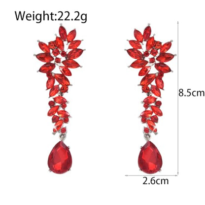 Silver Rhinestone Wedding Earrings for Women,Silver Sparkling Crystal Chandelier Earrings,Formal Cocktail Prom Teardrop Dangle Drop Statement Jewelry - color: Red