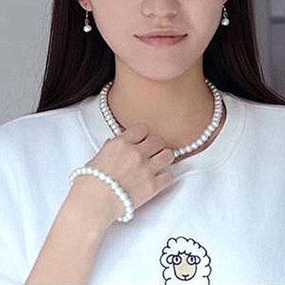 tenghong2021 Fashion Classic Faux Pearl Jewelry Set Necklace Bracelet Earrings for Women Best Gift - color: White