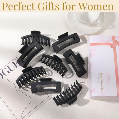 Black Hair Clips for Women -8 Pack 4.3 Inch Large Matte Banana Claw Clips for Women Thin Thick Curly Hair, Big Strong Hold jaw - color: Black