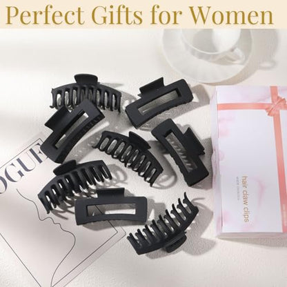 Black Hair Clips for Women -8 Pack 4.3 Inch Large Matte Banana Claw Clips for Women Thin Thick Curly Hair, Big Strong Hold jaw - color: Black