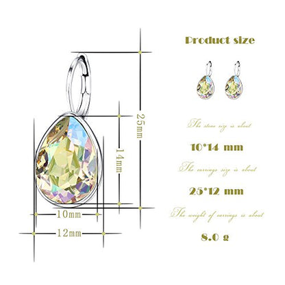 Xuping Jewelry Huggies Crystal Teardrop Earrings for Women Clear Crystals Leverback Silver Earring Fashion Party Jewelry Gifts - color: Apple Green