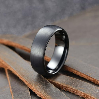 King Will Wedding Band for Men Women, 2/4/6/7/8mm Domed Matte Brushed Tungsten Carbide Rings, Solid/Dual Color Engagement Rings, Comfort Fit - color: Black-7mm