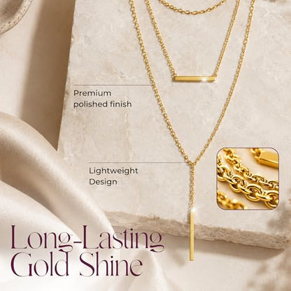 LA Signora Women's Necklaces, Choker Necklace,Women's Jewelry,18K Gold Necklace For Women,Sweatproof Non Tarnish Chain Necklaces,Trendy Gold necklace, Delicate Gold Necklace, Dainty Gold Chain - style: Three Layer Pendant Necklace