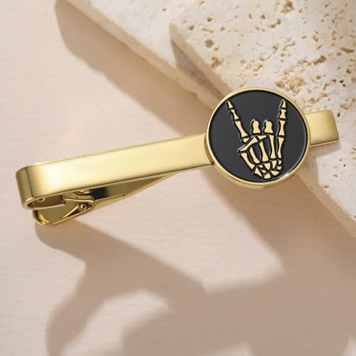 Dreamtimes Rock Skull Hand Tie Clip Halloween Shirt Tie Clips Figurine Sign Language Tie Clip Rock On Hand Gesture Stainless Steel Novelty Tie Accessory for Men - style: Style 2-G