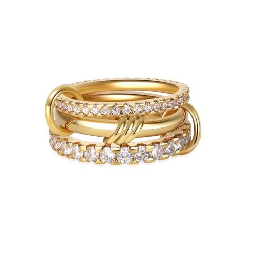 18K Gold-Plated Interlocked Ring for Women, Non Tarnish CZ Band | Interlocked inseparable one-piece ring for women. Triple & quadruple linked styles, non-tarnish CZ jewelry for daily wear - color: Gold