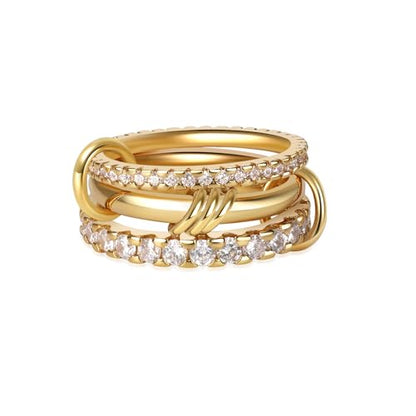 18K Gold-Plated Interlocked Ring for Women, Non Tarnish CZ Band | Interlocked inseparable one-piece ring for women. Triple & quadruple linked styles, non-tarnish CZ jewelry for daily wear - color: Gold