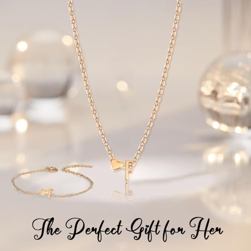 Gold Bracelets For Women Heart Initial Letter Pendant Necklace and Bracelet Set Personalized Jewelry Sets for Women Birthday Gifts for Mom Her Daughter Initial Necklace 14K Silver Plated - style: Gold-F