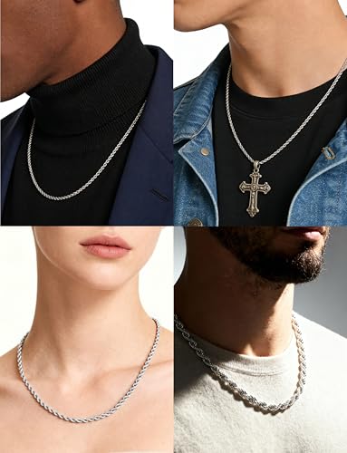 Twist Chain Necklace 2/3/5/8MM Braided Rope Chain Necklace for Men Stainless Steel Rope Jewelry for Men & Women Rope Chain for Pendant 18/20/22/24 Inch with Delicate Gift Box - size: 18 inches, style: 3mm width-steel