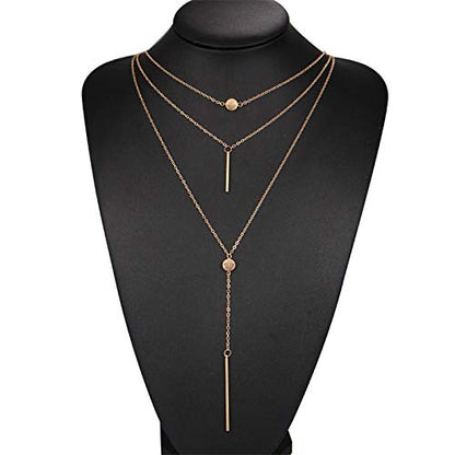 Necklace for Women,Multi Layers Bar Tassel Chain Dangle Charm Pendant Women Boho Necklace Jewelry - color: Silver