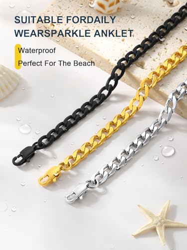 ChainsPro Resizable Anklet Chain for Women Men, Figaro/Wheat/Twist Rope/Cuban Foot Bracelet-Strong with Good Clasp-18K Gold Plated(Send Gift Box) - color: 00:cuban-Gold Plated-6mm