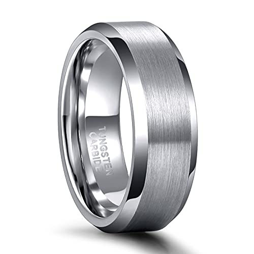 Greenpod 4MM 6MM 8MM Tungsten Carbide Engagement Ring Brushed Beveled Edge Polished Silver Wedding Band for Men Women Engraved I Love You Always & Forever Size 4-15 - color: 8mm
