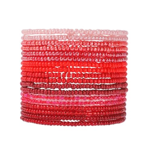 Boho Stackable Seed Beaded Bracelets for Women 18-20Pcs Colorful Handmade Multilayered Rice Bead Bracelet Set Summer Beach Bohemian Jewelry Gift - color: A-Red