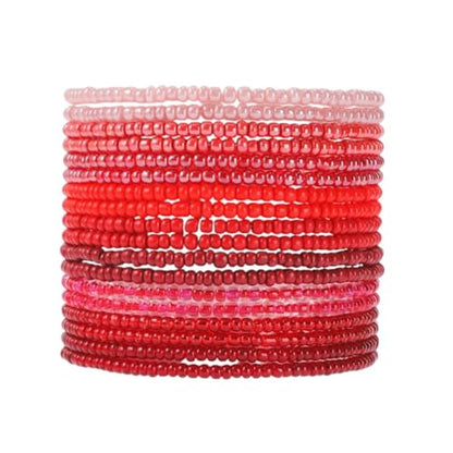 Boho Stackable Seed Beaded Bracelets for Women 18-20Pcs Colorful Handmade Multilayered Rice Bead Bracelet Set Summer Beach Bohemian Jewelry Gift - color: A-Red