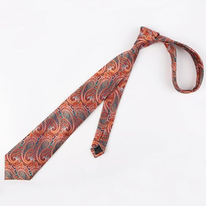 Alizeal Mens Gradient Paisley Necktie and Pocket Square Set | Elegant Design Perfect for Weddings Banquets Business Formal Events - color: 143-orange+green