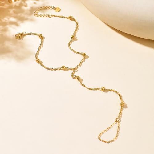 Dainty Gold Adjustable Barefoot Anklet Jewelry for Vacation Wear - color: Twisted String Beads-GD