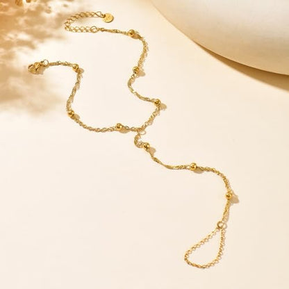Dainty Gold Adjustable Barefoot Anklet Jewelry for Vacation Wear - color: Twisted String Beads-GD