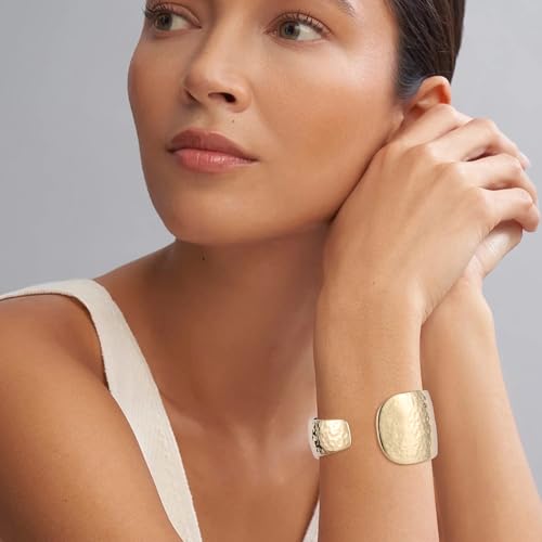 AsAlways 14K Gold Plated Hammered Cuff Bracelet for Women Wide Textured Open Cuff Bangle Statement Gold Chunky Bracelet Jewelry Gift - color: 02 Gold