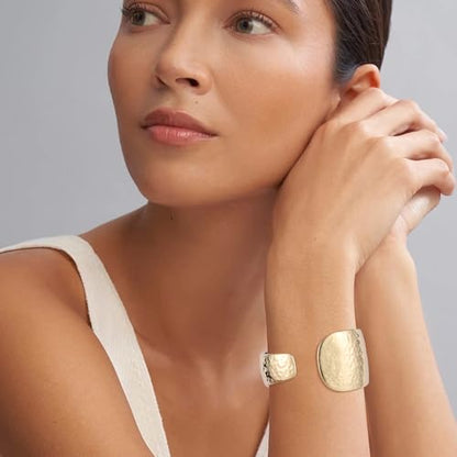 AsAlways 14K Gold Plated Hammered Cuff Bracelet for Women Wide Textured Open Cuff Bangle Statement Gold Chunky Bracelet Jewelry Gift - color: 02 Gold