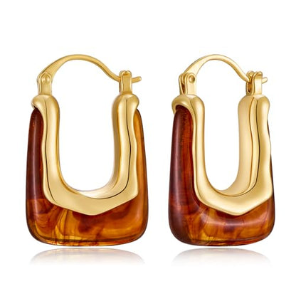 Acrylic Hoop Earrings for Women 14K Gold Plated Chunky Hoop Earrings Vintage Geometric Resin Fashion Jewelry Gifts - style: acrylic hoop