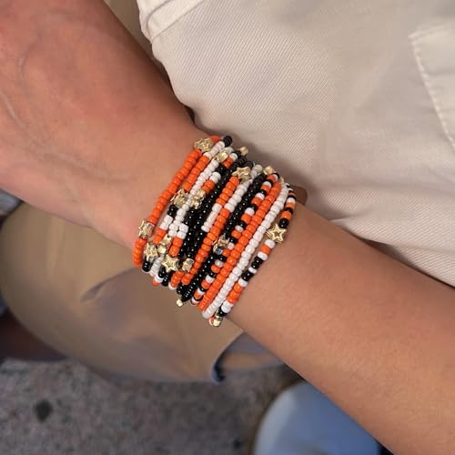 Ardorchid Halloween Bracelets for Women Pumpkin Ghost Steleton Bat Skull Beaded Stackable Stretchy Bracelet Rugby Thanksgiving Christmas Heishi Bracelets - color: Halloween Bracelet -7