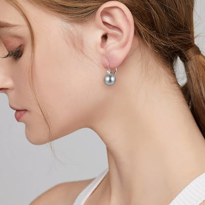 Pearl Earrings for Women Pearl Leverback Earrings 925 Sterling Silver - color: A6-Light Grey