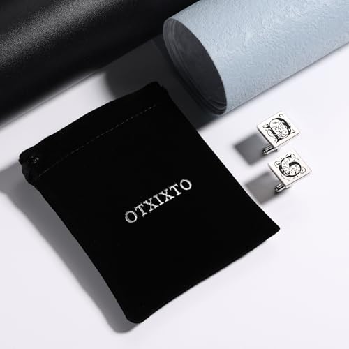 Classic Stainless Steel Cufflinks for Men Personalized Initial/Date/Photo Silver Mens Cufflinks Gift for Husband Groomsmen Groom Father of the Bride - color: Square (Initials)