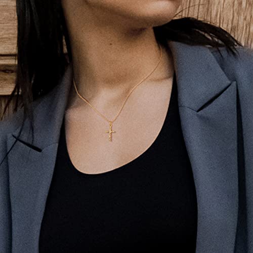 KELORIS PATH Gold Layered Initial Cross Necklace, 14K Gold Plated Layering Square Letter Pendant Figaro Chain Cross Choker from A-Z Capital Jewelry for Women Girls | 14K Gold Plated Square/Hexagon Letter Pendant with Figaro Chain, Stackable Jewelry Gifts,