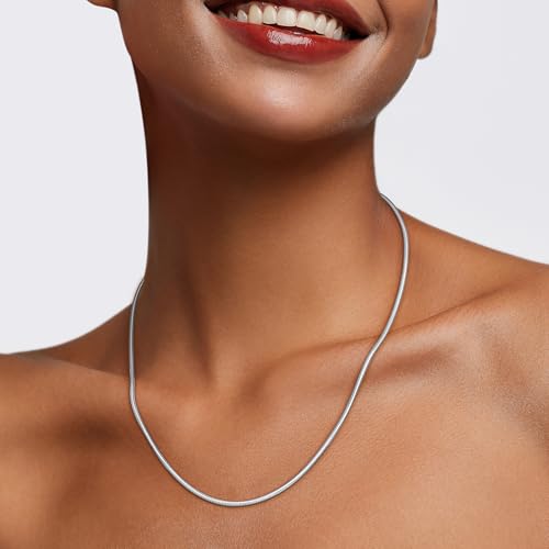 Jewlpire 1.5mm 2mm 2.5mm Snake Chain 18k Gold Plated 925 Sterling Silver Chain Necklace for Women, Smooth Sturdy Hypoallergenic, 16 18 20 22 24 Inch - color: 1.5mm Silver, size: 22 Inches