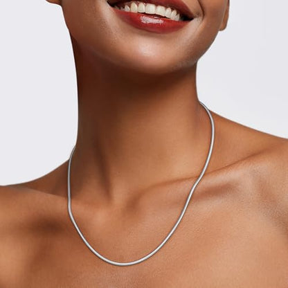 Jewlpire 1.5mm 2mm 2.5mm Snake Chain 18k Gold Plated 925 Sterling Silver Chain Necklace for Women, Smooth Sturdy Hypoallergenic, 16 18 20 22 24 Inch - color: 1.5mm Silver, size: 22 Inches