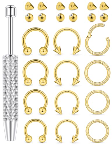 16G Horseshoe Septum Nose Rings 316L Surgical Steel Cartilage Tragus Helix Rook Daith Hinged Clicker Earring Snake Bites Lip Piercing Jewelry for Women Men 10mm 3/8 inch Silver Black Gold - color: Gold