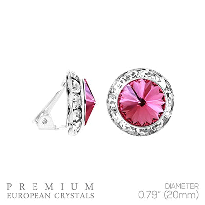 Rosemarie & Jubalee Women's Timeless Classic Statement Clip On Halo Earrings Made With Premium Crystals - color: 20mm, Rose Crystal Silver Tone